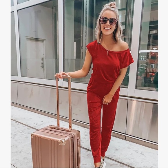 🎉host pick 🎉 red off the shoulder short sleeve one piece romper jumpsuit XL - Picture 2 of 5